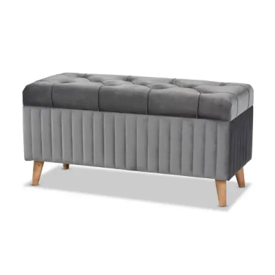 Hanley Velvet Fabric Upholstered and Wood Storage Ottoman - Baxton Studio image {8}