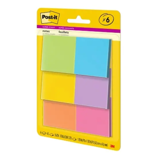 Post-it&reg; Super Sticky Notes, 1 7/8 in. x 1 7/8 in., Energy Boost Collection, 6 Pads/Pack, 45 Sheets/Pad: Multicolor, Uncoated Paper image {10}