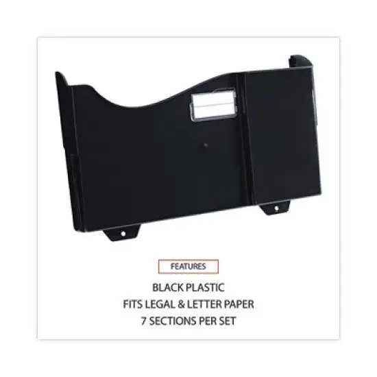 Universal Grande Central Filing System, 7 Sections, Legal/Letter Size, Wall Mount, 16" x 4.75" x 38.25", Black, 7/Pack image {4}
