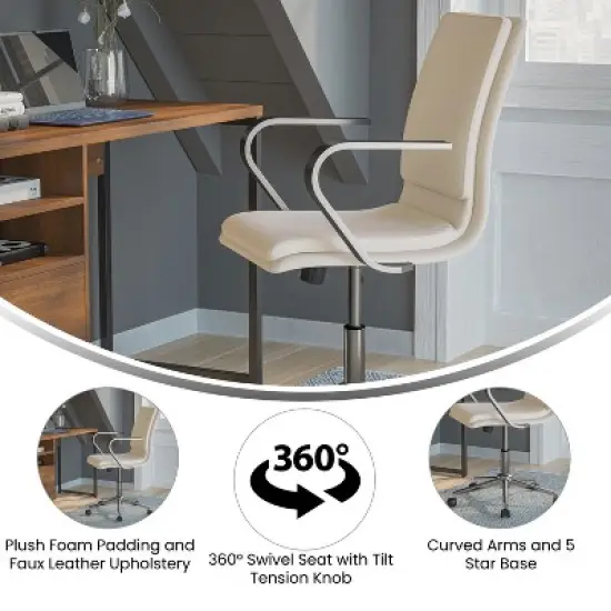 Merrick Lane Mid-Back Home Office Chair with Armrests, Height Adjustable Swivel Seat and Five Star Base image {5}