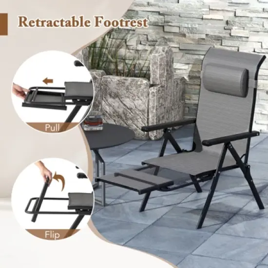 Tangkula Folding Patio Chairs Set of 2 Lounge Chairs w/ 10-Level Adjustable Backrests image {4}