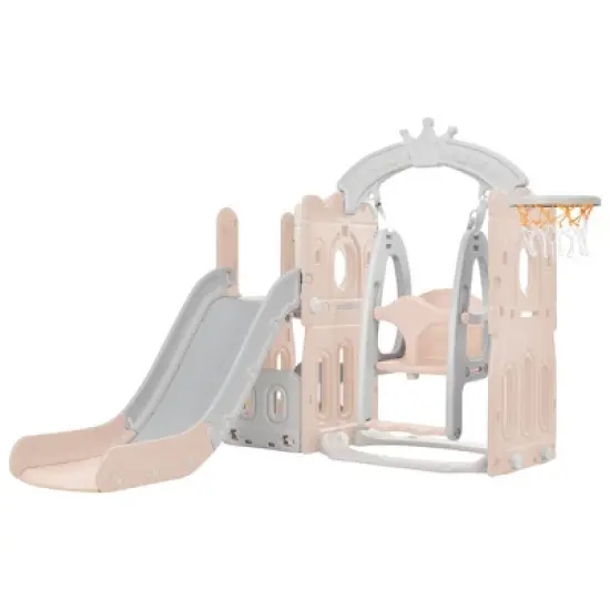 5-in-1 Kids Slide Swing Set Climber Slide Playset With Basketball Hoop Indoor Outdoor Playground For Boys Girls Birthday Xmas Gifts image {12}