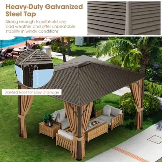 Costway 12' x  10' Patio Hardtop Gazebo W/ Galvanized Steel Top Aluminum Frame Outdoor image {6}