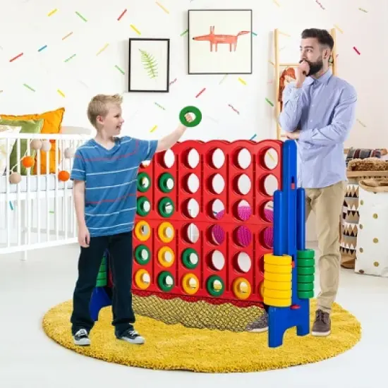 Costway 4-to-Score Giant Game Set 4-in-a-Row Connect Game W/Net Storage for Kids & Adult image {9}