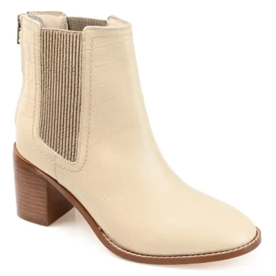 Journee Signature Womens Genuine Leather Tazlyn Round Toe Stacked Chelsea Booties image {10}