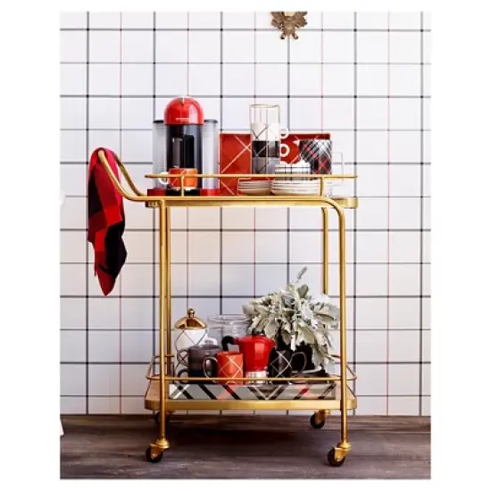 Metal, Wood, and Leather Bar Cart - Gold - Threshold&trade; image {3}