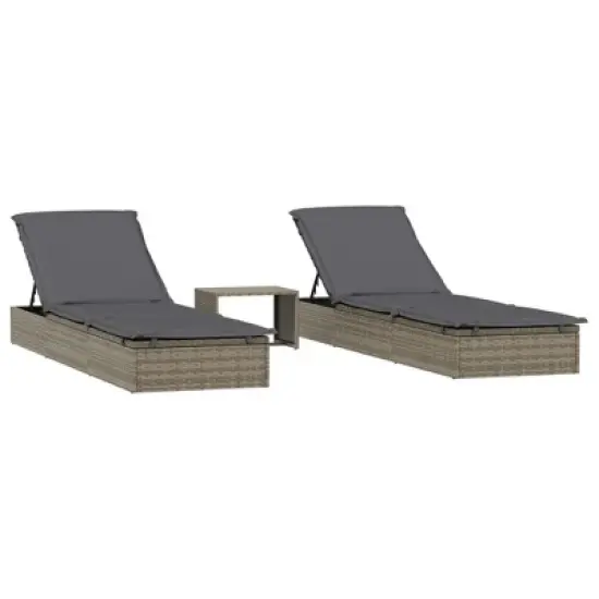 vidaXL - Gray Patio Daybed Set - Wicker Sunbeds with Table and Cushions for Outdoor/Poolside/Balcony image {11}