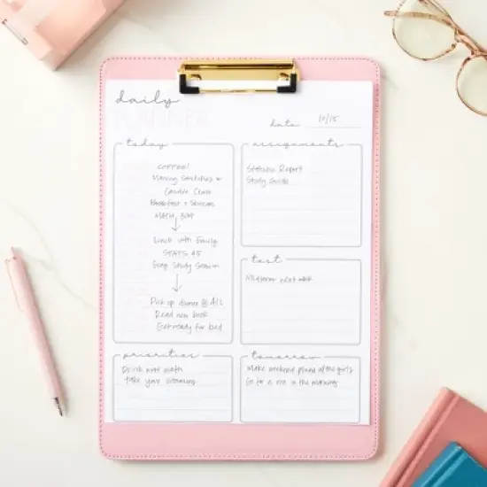 Paper Junkie Pink Standing Clipboard, PU leather Foldable Stand and Document Holder for Office, Letters, Legal Documents, 9 x 13" image {2}