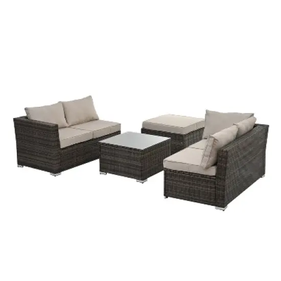 LOVSON Patio Furniture, Outdoor Furniture, Seasonal PE Wicker Furniture, 4 Set Wicker Furniture With Tempered Glass Coffee Table image {5}
