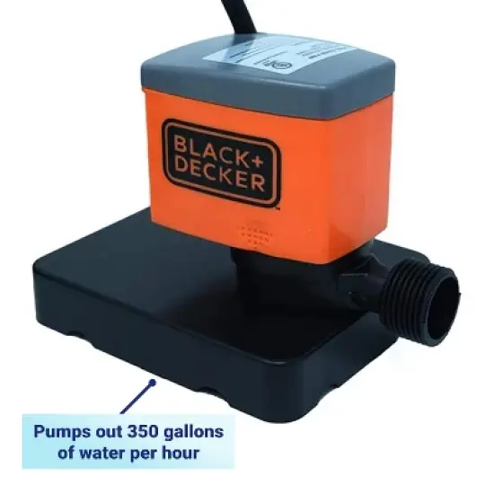 Black+Decker BD 22705BBX 350 GPH Manual Water Removal Winter Submersible Swimming Pool Cover Pump with 25 Foot Power Cord image {2}