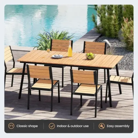 Crestlive Products Outdoor Dining Set Patio Dining Table with chairs Wooden-Like Top and Aluminum Frame Umbrella Hole image {4}