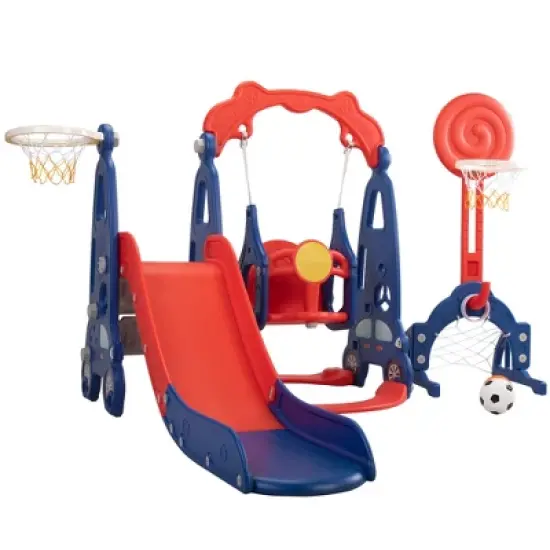 INFURNIC Baby Activity Gyms 5-in-1 Kids Playground, Giraffe Design, Slide, Swing, Basketball, Football, Multicolored, 26.77"*5.91"*15.35" image {2}