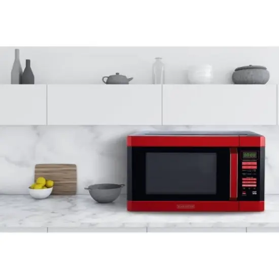 BLACK+DECKER 1.6 cu ft 1100W Microwave Oven - Red: Countertop, Child Lock, 6 Programs, Turntable, 1 Year Warranty image {2}