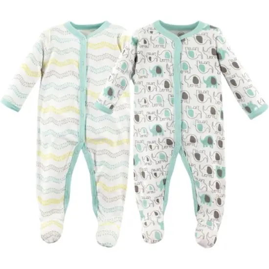 Luvable Friends Baby Cotton Snap Sleep and Play 2pk, Elephants image {1}