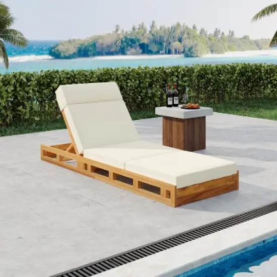Christopher Knight Home Moreno Outdoor Acacia Wood Adjustable Chaise Lounge with Water-Resistant Cushion image {10}