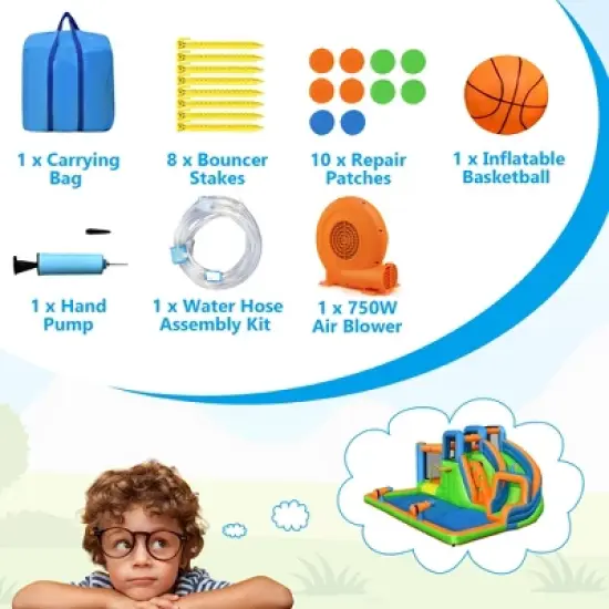 Costway Inflatable Water Slide Giant Bounce Castle with Dual Climbing Walls & 750W Blower image {7}