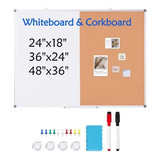 VEVOR 48"x 36" Whiteboard & Cork Board Combo with Aluminum Frame &ndash; 2-in-1 Magnetic Dry Erase Bulletin Board for Wall Mount image {8}