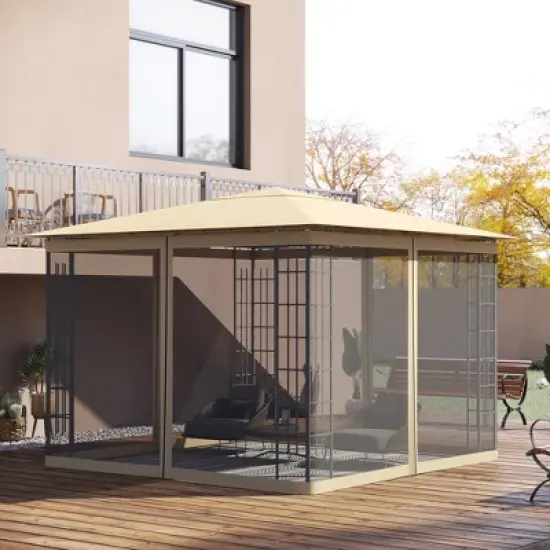 Outsunny Universal Mesh Sidewall Netting Replacement for Gazebos and Canopy Tents with Zippers, (Sidewall Only) image {1}