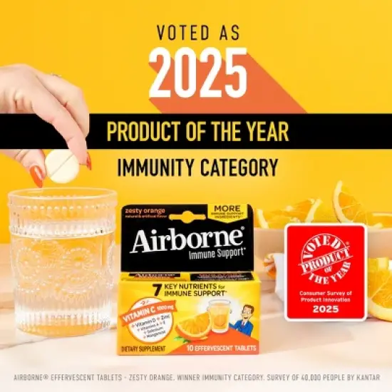 Airborne Immune Support Supplement Dissolving Tablets - Zesty Orange image {4}