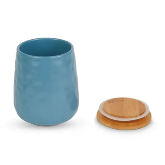 Design Imports Storm Blue Matte Dimple Texture Ceramic Canister Set/2 image {4}