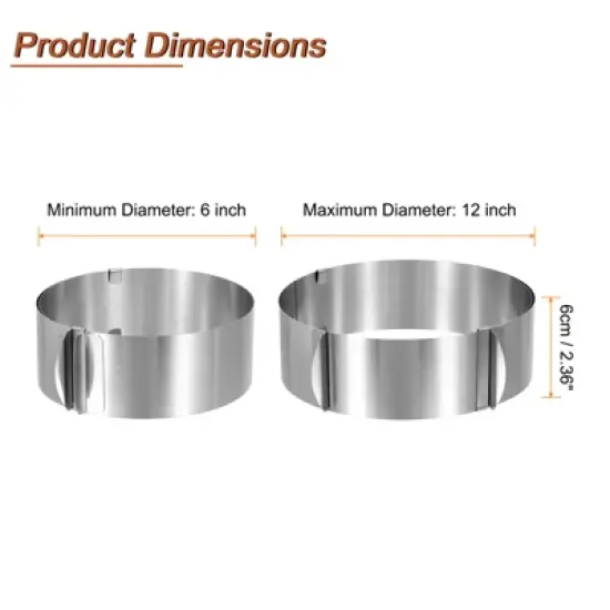 Unique Bargains Stainless Steel Round Adjustable Nonstick Cake Ring 2 Pcs image {1}