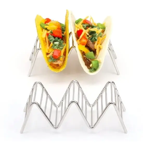 2 Lb Depot Premium Stainless Steel Stackable Taco Holders - Holds 2-5 Hard or Soft Tacos, Five Styles Available - Set of 2 image {5}