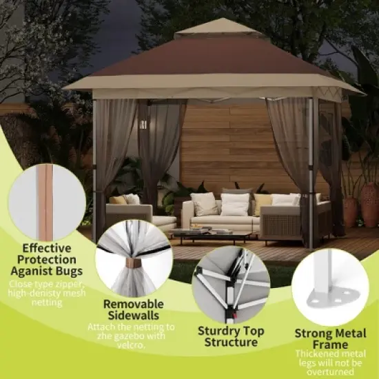 Pop Up Gazebo, Outdoor Canopy Tent with Mosquito Netting, Pop Up Canopy Tent with Curtains/Adjustable Height/Wheeled Carrying Bag image {2}
