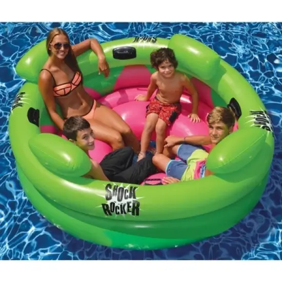 Swim Central 75" Bright Green and Pink Inflatable Shock Rocker Swimming Pool Float Toy image {2}