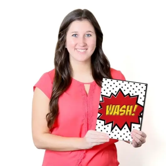 Big Dot of Happiness Bam Superhero - Kids Bathroom Rules Wall Art - 7.5 x 10 inches - Set of 3 Signs - Wash, Brush, Flush image {5}