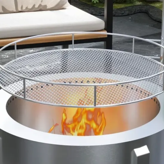 Kumasinova 2-in-1 Smokeless Fire Pit, BBQ Grill,19" Portable Wood Burning Firepit with Cooking Grate&Poker,Smoke Camping Bonfire Stove,Stainless Steel image {5}