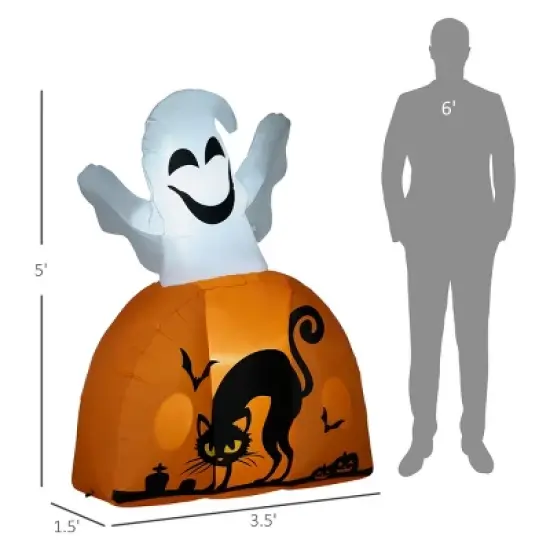 Syemin Decorative Holiday Scene Props 10ft Inflatable Halloween Pumpkin Head Ghost Blow Up Halloween Decor Outdoor Display, Black, 59.1"*29.5"*118.1" image {2}