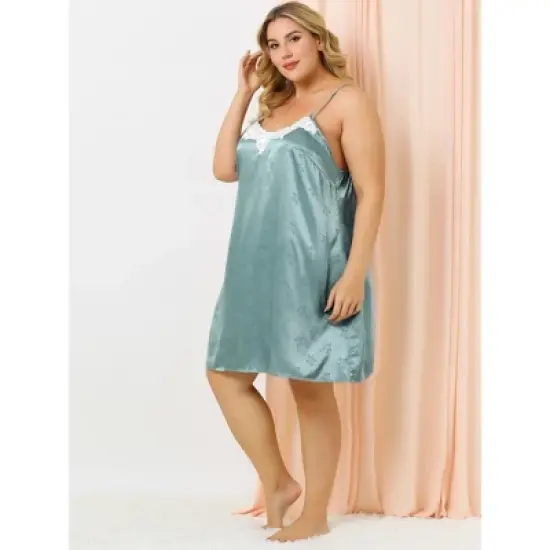 Agnes Orinda Women's Plus Size Satin Star Print  Lace Trim Pajamas Nightgown image {3}