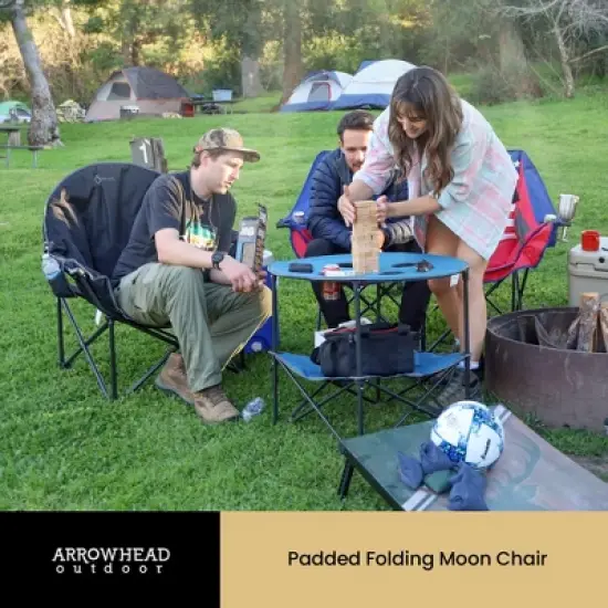 Arrowhead Outdoor Oversized Heavy-Duty Club Folding Camping Chair w/External Pocket, Cup Holder, Portable, Padded, Moon, Round, Bag (Granite Grey) image {5}