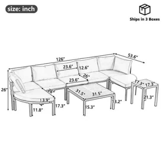 9-Piece Modern Outdoor Sectional Sofa Set, Patio Conversation Set with Cushions & Coffee Table for Backyard, Garden & Deck - HABITRIO image {7}