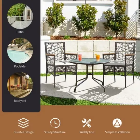 Costway 4pcs PE Wicker Patio Bistro Chairs Acacia Wood Armrests w/ Cushions Outdoor image {4}