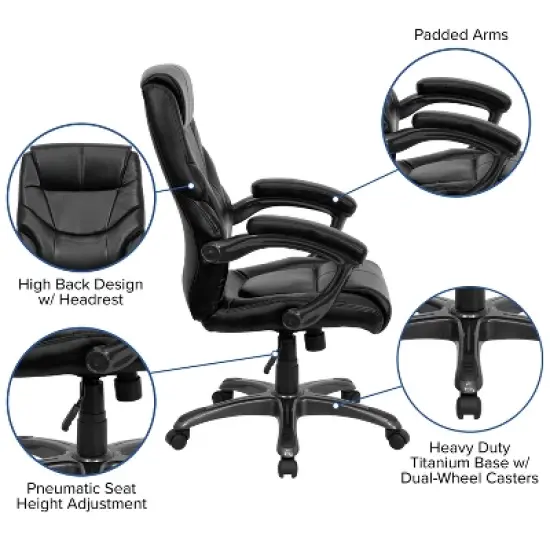 Emma and Oliver High Back LeatherSoft Executive Ergonomic Office Chair-Arms image {2}