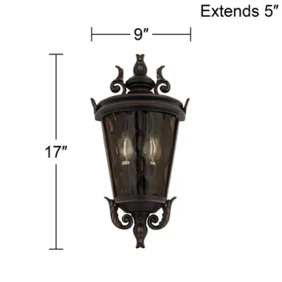 John Timberland Casa Marseille Rustic Outdoor Wall Light Fixture Veranda Bronze Scroll 17" Champagne Hammered Glass for Post Exterior Barn Deck House image {3}