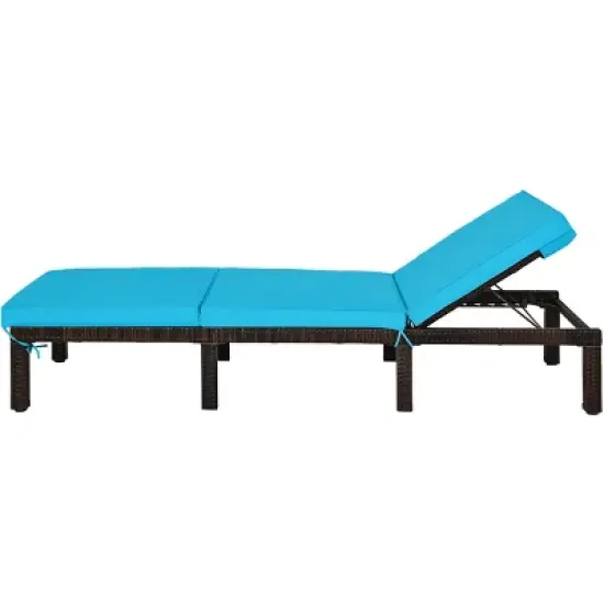 Tangkula Outdoor Rattan Chaise Lounge Chair Adjustable Backrest Recliner with Turquoise Cushions image {3}