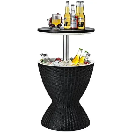Costway 8 Gallon 3 in 1 Patio Rattan Cooler Bar Table Adjust Ice Bucket Brown\Black image {2}