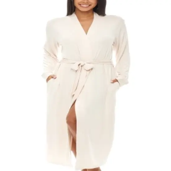 Women's Classic Soft Knit Long Lounge Robe with Pockets image {15}