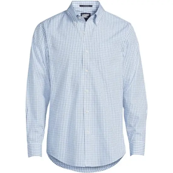 Lands' End Men's Traditional Fit Solid No Iron Supima Pinpoint Buttondown Collar Dress Shirt image {7}