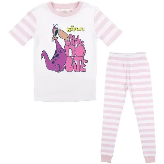 The Flintstones Dino All Bark No Bite Youth Girls Pink & White Striped Sleep Set image {4}