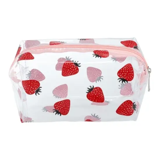 Unique Bargains Portable PVC Clear Makeup Bag Strawberry Red 1 Pc image {4}