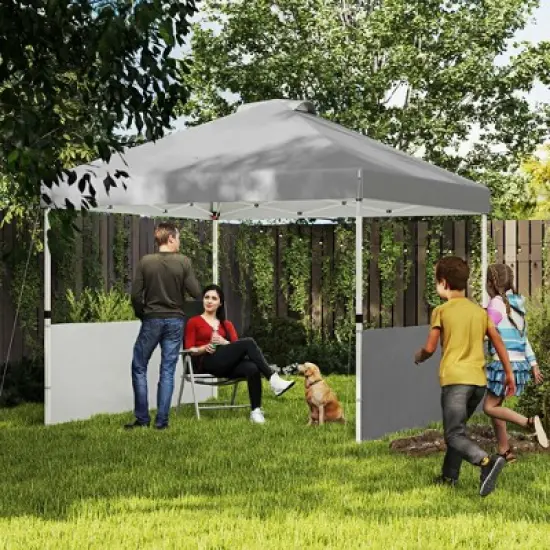 Outsunny 10' x 10' Pop Up Canopy Tent with 2 Half Sidewalls, UV50+ Height Adjustable Instant Sun Shelter with Wheeled Carry Bag image {2}