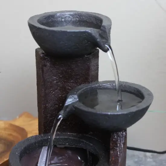 Sunnydaze Indoor Home Decorative Resin 3-Tier Descending Bowls Tabletop Water Fountain - 9" - Dark Brown image {4}