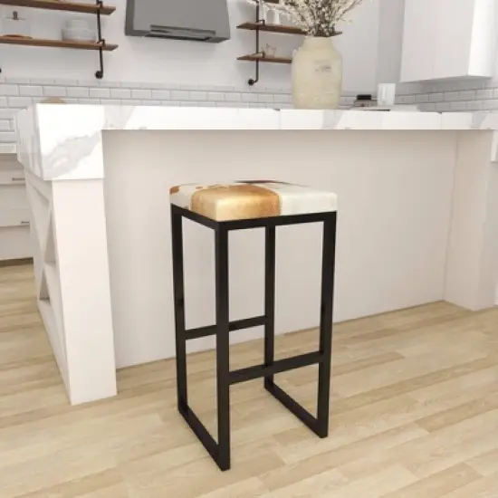 Industrial Cowhide and Metal Bar Height Stool Brown - Olivia & May image {10}