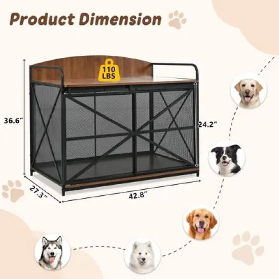 Heavy Duty Large Dog House Dog Crate Wooden Cage Indoor Kennel Furniture Decorative Pet House Dog Shelter Side Table End Table, Brown/Gray+Black-Moder image {3}