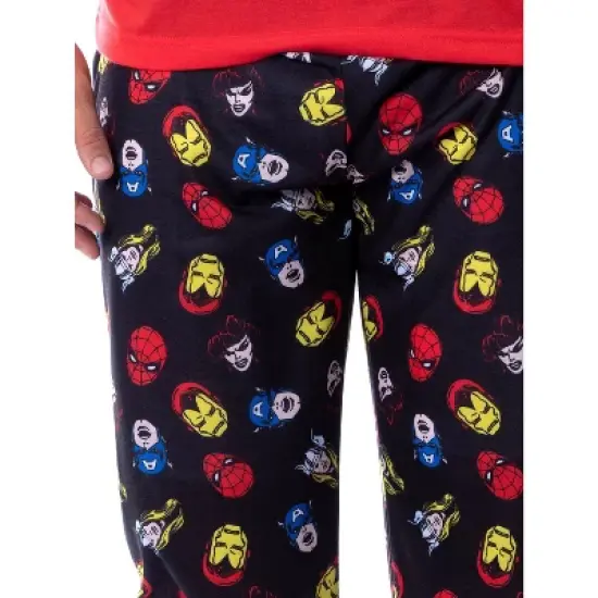 Marvel Thor Captain America Iron Man Men's Superhero Top And Pants Pajama Set Red image {2}