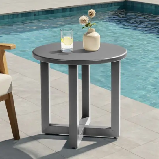Karl Home Patio Gray Round Metal Side Table image {7}