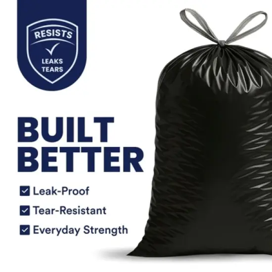 Plasticplace 32-33 Gallon Drawstring Trash Bags, Black (100 Count) image {1}